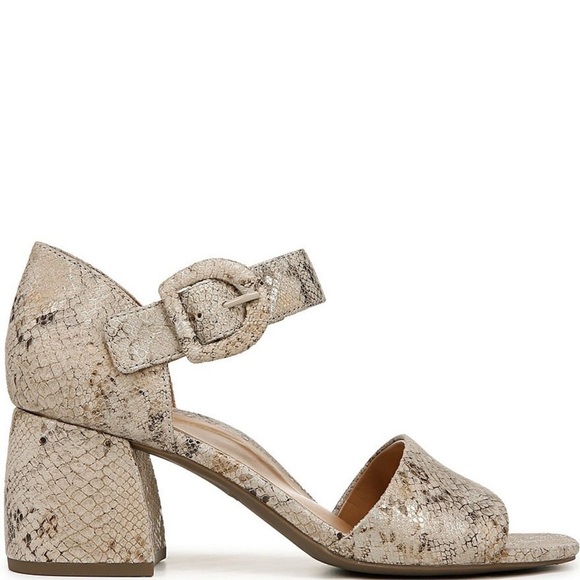 Vionic Chardonnay Heeled Sandal in "Oatmeal Leather Snake Print" Size 7.5 - Picture 2 of 16